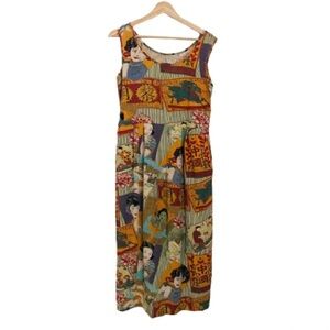 Rare Vintage JAM WORLD Geisha Graphic Maxi Dress - Art To Wear Size M